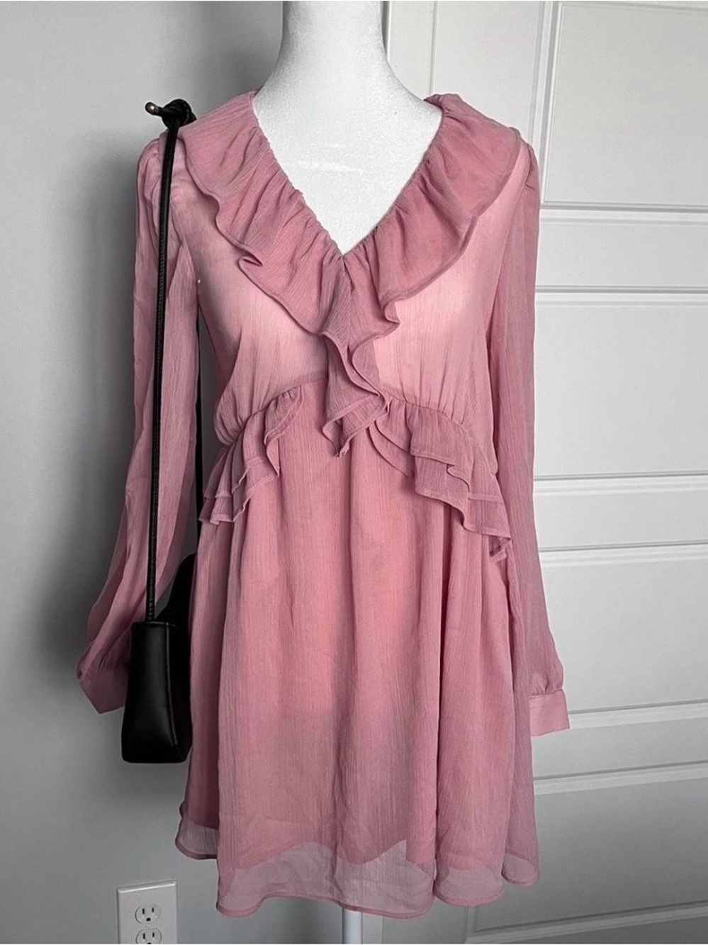 Zara Pink Ruffle V-Neck Chiffon Tunic